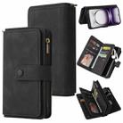 For OPPO Reno12 5G Global Skin Feel Multi Card Slots Zipper Wallet Leather Phone Case(Black) - 1