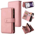 For OPPO Reno12 5G Global Skin Feel Multi Card Slots Zipper Wallet Leather Phone Case(Pink) - 1