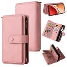 For OPPO Reno12 F 5G Global Skin Feel Multi Card Slots Zipper Wallet Leather Phone Case(Pink) - 1