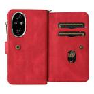 For Honor 200 Pro Skin Feel Multi Card Slots Zipper Wallet Leather Phone Case(Red) - 3