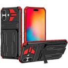 For iPhone 16 Plus Kickstand Armor Card Wallet Phone Case(Red) - 1