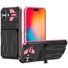 For iPhone 16 Kickstand Armor Card Wallet Phone Case(Pink) - 1