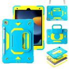 For iPad 10.2 2021 / 2020 / 2019 Legend Grip Holder Silicone Hybrid PC Tablet Case with Strap(Blue Fluorescent Yellow) - 1
