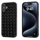 For iPhone 16 Black Frame Woven Texture PU Phone Case(Black) - 1