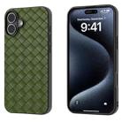 For iPhone 16 Black Frame Woven Texture PU Phone Case(Green) - 1