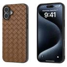 For iPhone 16 Black Frame Woven Texture PU Phone Case(Brown) - 1