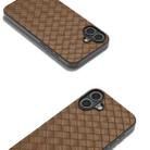 For iPhone 16 Black Frame Woven Texture PU Phone Case(Brown) - 2