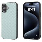 For iPhone 16 Black Frame Woven Texture PU Phone Case(Light Green) - 1