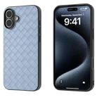 For iPhone 16 Black Frame Woven Texture PU Phone Case(Light Blue) - 1