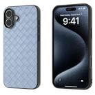 For iPhone 16 Plus Black Frame Woven Texture PU Phone Case(Light Blue) - 1