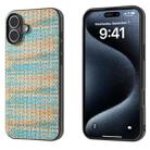 For iPhone 16 Plus Black Frame Color Lattice Texture PU Phone Case(Blue) - 1