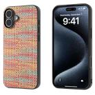 For iPhone 16 Plus Black Frame Color Lattice Texture PU Phone Case(Tangerine) - 1