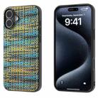 For iPhone 16 Plus Black Frame Color Lattice Texture PU Phone Case(Gold) - 1