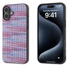 For iPhone 16 Plus Black Frame Color Lattice Texture PU Phone Case(Purple) - 1