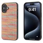 For iPhone 16 Black Frame Color Lattice Texture PU Phone Case(Tangerine) - 1
