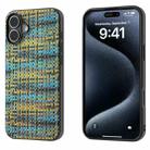 For iPhone 16 Black Frame Color Lattice Texture PU Phone Case(Gold) - 1