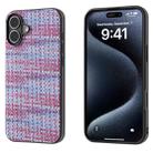 For iPhone 16 Black Frame Color Lattice Texture PU Phone Case(Purple) - 1