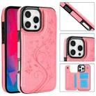 For iPhone 16 Pro Max Double Buckle Butterfly Embossing PU Phone Case(Pink) - 1