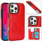 For iPhone 16 Pro Max Double Buckle Butterfly Embossing PU Phone Case(Red) - 1