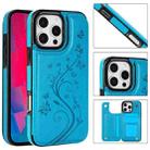 For iPhone 16 Pro Max Double Buckle Butterfly Embossing PU Phone Case(Blue) - 1