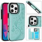 For iPhone 16 Pro Max Double Buckle Butterfly Embossing PU Phone Case(Green) - 1