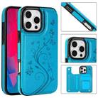 For iPhone 16 Pro Double Buckle Butterfly Embossing PU Phone Case(Blue) - 1