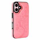 For iPhone 16 Plus Double Buckle Butterfly Embossing PU Phone Case(Pink) - 2