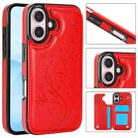 For iPhone 16 Plus Double Buckle Butterfly Embossing PU Phone Case(Red) - 1