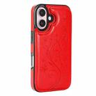 For iPhone 16 Plus Double Buckle Butterfly Embossing PU Phone Case(Red) - 2