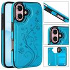 For iPhone 16 Plus Double Buckle Butterfly Embossing PU Phone Case(Blue) - 1