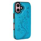 For iPhone 16 Plus Double Buckle Butterfly Embossing PU Phone Case(Blue) - 2