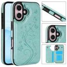 For iPhone 16 Plus Double Buckle Butterfly Embossing PU Phone Case(Green) - 1