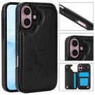 For iPhone 16 Double Buckle Butterfly Embossing PU Phone Case(Black) - 1