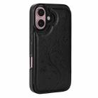For iPhone 16 Double Buckle Butterfly Embossing PU Phone Case(Black) - 2