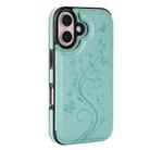 For iPhone 16 Double Buckle Butterfly Embossing PU Phone Case(Green) - 2