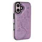 For iPhone 16 Double Buckle Butterfly Embossing PU Phone Case(Purple) - 2