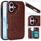 For iPhone 16 Double Buckle Butterfly Embossing PU Phone Case(Brown) - 1