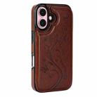For iPhone 16 Double Buckle Butterfly Embossing PU Phone Case(Brown) - 2