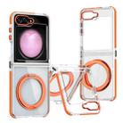 For Samsung Galaxy Z Flip5 Dual-Color Clear Acrylic Hybrid TPU 360 Rotating Holder Phone Case(Orange) - 1