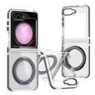 For Samsung Galaxy Z Flip5 Dual-Color Clear Acrylic Hybrid TPU 360 Rotating Holder Phone Case(Black) - 1