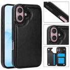 For iPhone 16 Plus Double Buckle Crazy Horse Texture PU Phone Case(Black) - 1