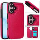 For iPhone 16 Plus Double Buckle Crazy Horse Texture PU Phone Case(Rose Red) - 1