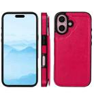 For iPhone 16 Plus Double Buckle Crazy Horse Texture PU Phone Case(Rose Red) - 2