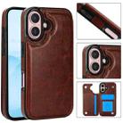 For iPhone 16 Plus Double Buckle Crazy Horse Texture PU Phone Case(Brown) - 1