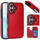 For iPhone 16 Double Buckle Crazy Horse Texture PU Phone Case(Red) - 1