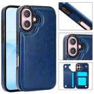 For iPhone 16 Double Buckle Crazy Horse Texture PU Phone Case(Blue) - 1