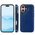 For iPhone 16 Double Buckle Crazy Horse Texture PU Phone Case(Blue) - 2