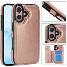 For iPhone 16 Double Buckle Crazy Horse Texture PU Phone Case(Rose Gold) - 1