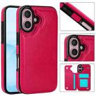 For iPhone 16 Double Buckle Crazy Horse Texture PU Phone Case(Rose Red) - 1
