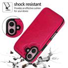For iPhone 16 Double Buckle Crazy Horse Texture PU Phone Case(Rose Red) - 3